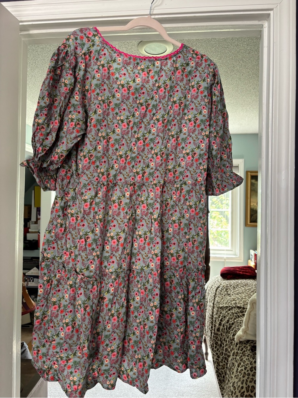 NATURAL LIFE Light Blue Floral Top with Pink Trim - Picture 2 of 3